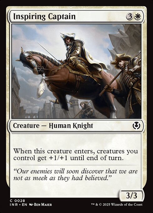 When Inspiring Captain enters, creatures you control get +1/+1 until end of turn.