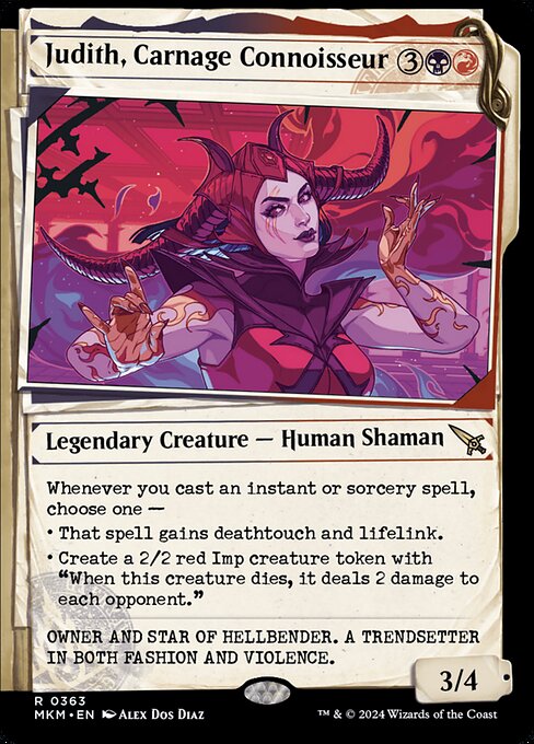 Whenever you cast an instant or sorcery spell, choose one —
• That spell gains deathtouch and lifelink.
• Create a 2/2 red Imp creature token with "When this creature dies, it deals 2 damage to each opponent."