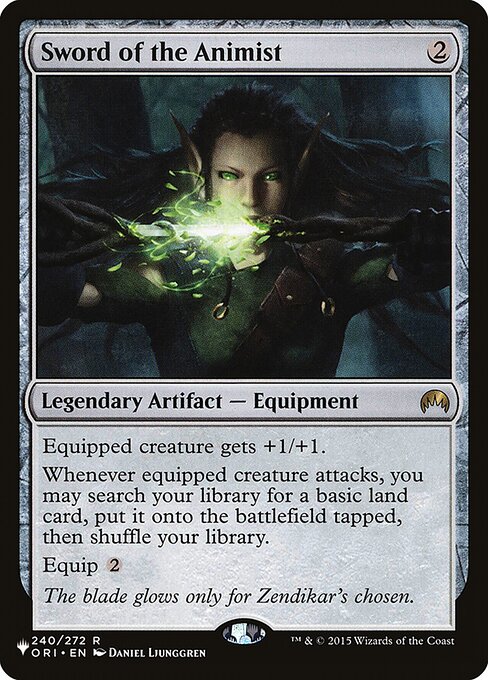 Equipped creature gets +1/+1.
Whenever equipped creature attacks, you may search your library for a basic land card, put it onto the battlefield tapped, then shuffle.
Equip {2}