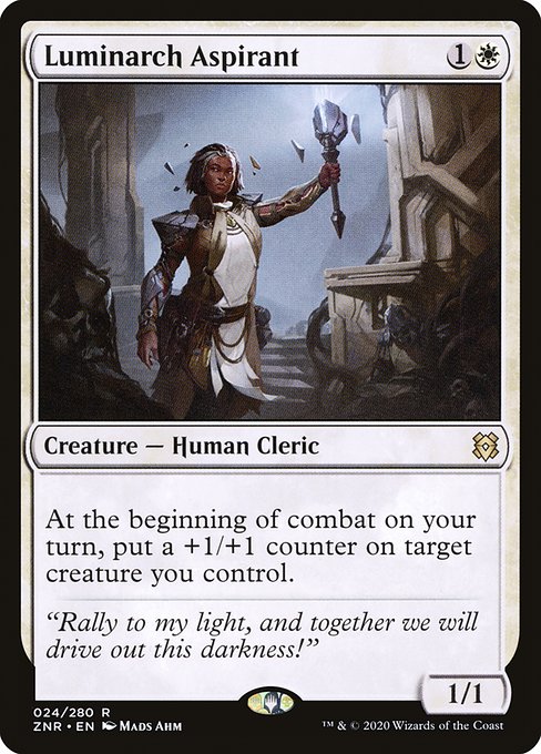 At the beginning of combat on your turn, put a +1/+1 counter on target creature you control.