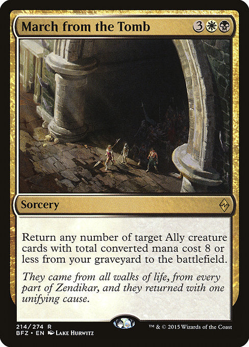 Return any number of target Ally creature cards with total mana value 8 or less from your graveyard to the battlefield.