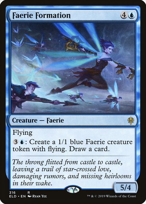 Flying
{3}{U}: Create a 1/1 blue Faerie creature token with flying. Draw a card.