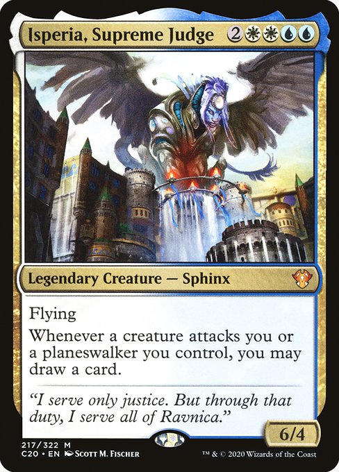 Flying
Whenever a creature attacks you or a planeswalker you control, you may draw a card.