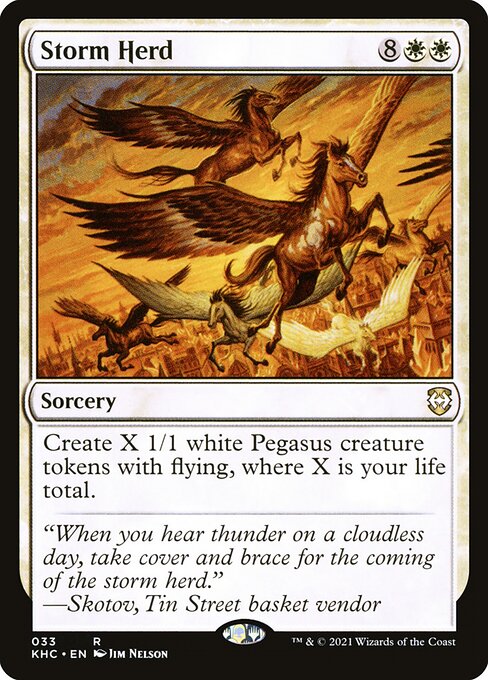 Create X 1/1 white Pegasus creature tokens with flying, where X is your life total.