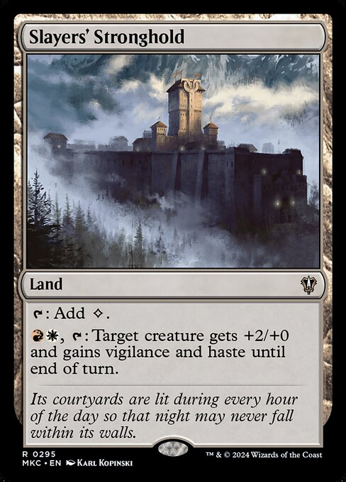 {T}: Add {C}.
{R}{W}, {T}: Target creature gets +2/+0 and gains vigilance and haste until end of turn.