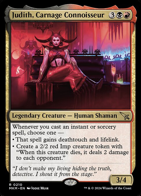 Whenever you cast an instant or sorcery spell, choose one —
• That spell gains deathtouch and lifelink.
• Create a 2/2 red Imp creature token with "When this creature dies, it deals 2 damage to each opponent."
