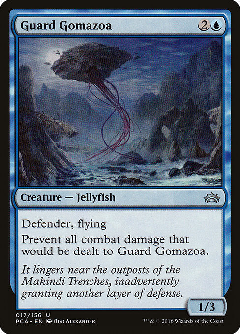 Defender, flying
Prevent all combat damage that would be dealt to Guard Gomazoa.