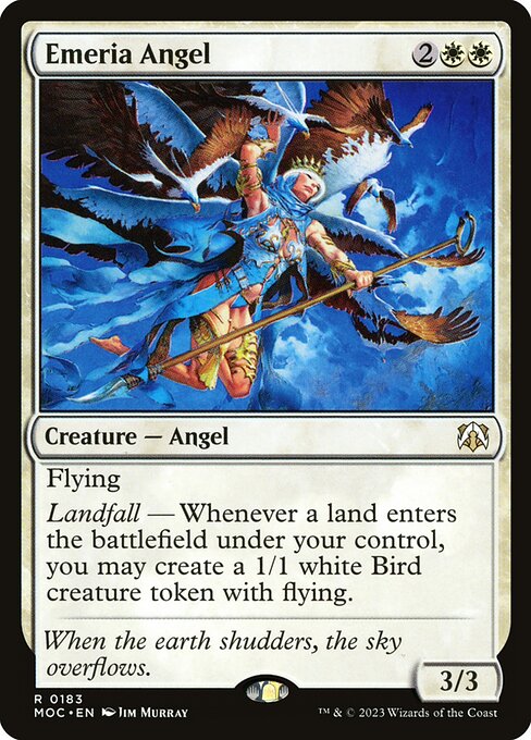 Flying
Landfall — Whenever a land enters the battlefield under your control, you may create a 1/1 white Bird creature token with flying.