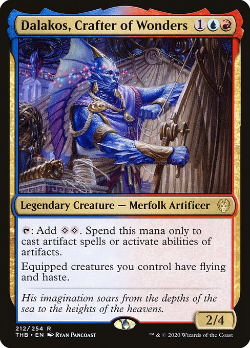 {T}: Add {C}{C}. Spend this mana only to cast artifact spells or activate abilities of artifacts.
Equipped creatures you control have flying and haste.
