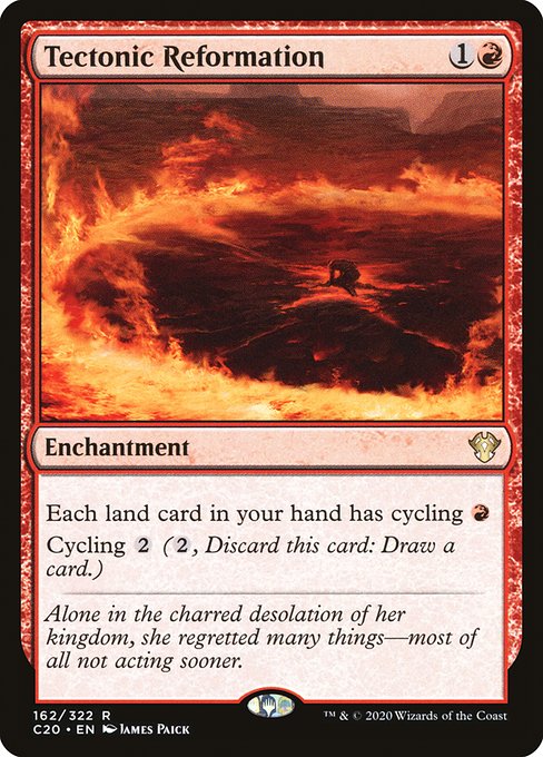 Each land card in your hand has cycling {R}.
Cycling {2} ({2}, Discard this card: Draw a card.)