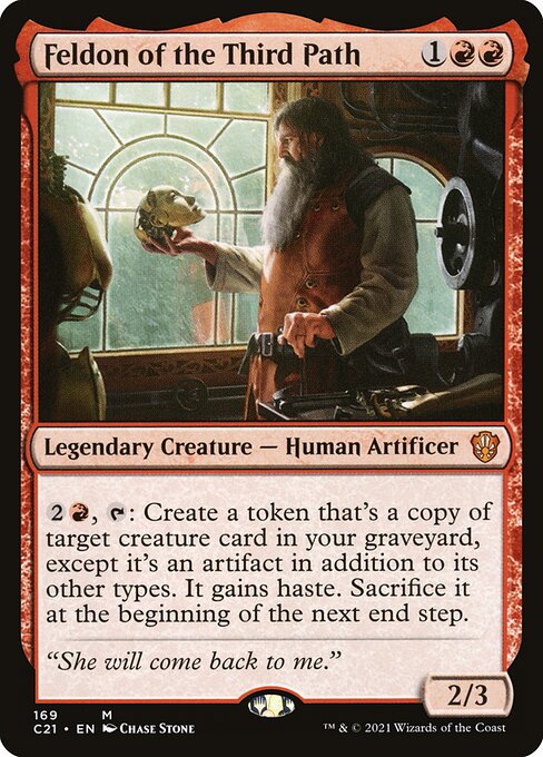 {2}{R}, {T}: Create a token that's a copy of target creature card in your graveyard, except it's an artifact in addition to its other types. It gains haste. Sacrifice it at the beginning of the next end step.