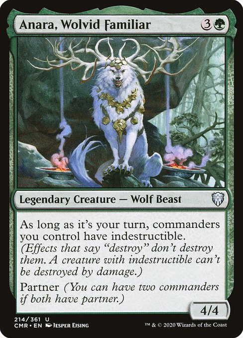 As long as it's your turn, commanders you control have indestructible. (Effects that say "destroy" don't destroy them. A creature with indestructible can't be destroyed by damage.)
Partner (You can have two commanders if both have partner.)
