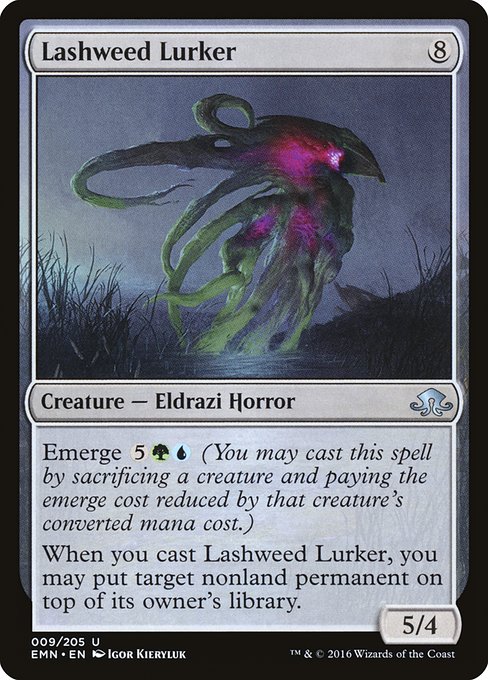 Emerge {5}{G}{U} (You may cast this spell by sacrificing a creature and paying the emerge cost reduced by that creature's mana value.)
When you cast this spell, you may put target nonland permanent on top of its owner's library.