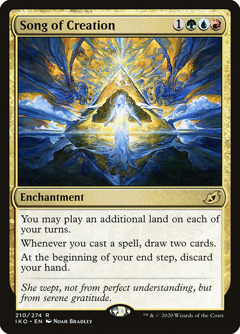 You may play an additional land on each of your turns.
Whenever you cast a spell, draw two cards.
At the beginning of your end step, discard your hand.