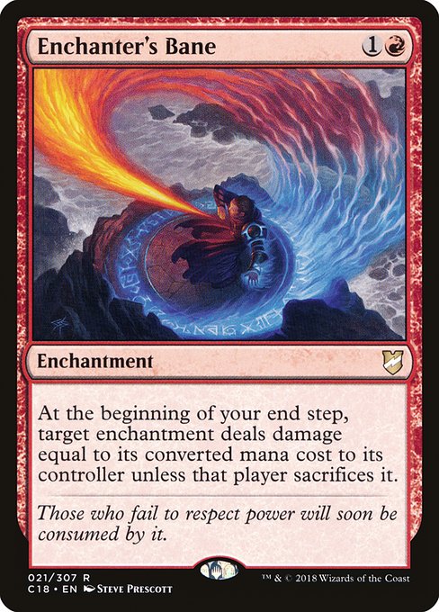 At the beginning of your end step, target enchantment deals damage equal to its mana value to its controller unless that player sacrifices it.