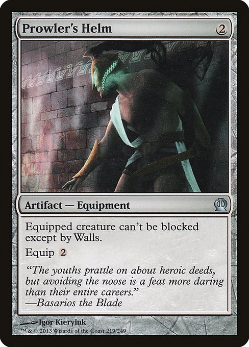 Equipped creature can't be blocked except by Walls.
Equip {2}