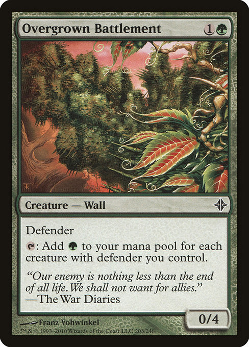 Defender
{T}: Add {G} for each creature you control with defender.