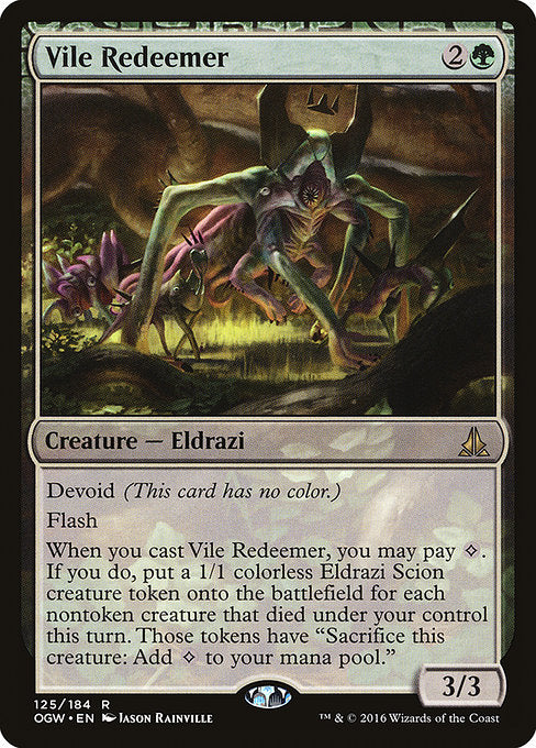 Devoid (This card has no color.)
Flash
When you cast this spell, you may pay {C}. If you do, create a 1/1 colorless Eldrazi Scion creature token for each nontoken creature that died under your control this turn. Those tokens have "Sacrifice this creature: Add {C}."