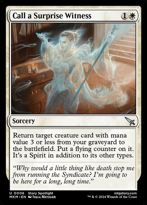 Return target creature card with mana value 3 or less from your graveyard to the battlefield. Put a flying counter on it. It's a Spirit in addition to its other types.