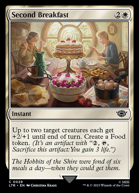 Up to two target creatures each get +2/+1 until end of turn. Create a Food token. (It's an artifact with "{2}, {T}, Sacrifice this artifact: You gain 3 life.")