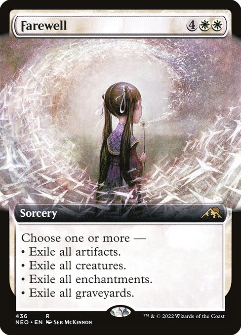 Choose one or more —
• Exile all artifacts.
• Exile all creatures.
• Exile all enchantments.
• Exile all graveyards.