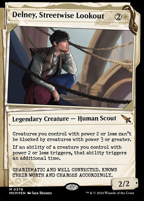 Creatures you control with power 2 or less can't be blocked by creatures with power 3 or greater.
If an ability of a creature you control with power 2 or less triggers, that ability triggers an additional time.