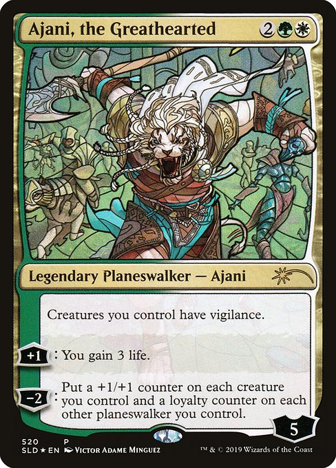 Creatures you control have vigilance.
+1: You gain 3 life.
−2: Put a +1/+1 counter on each creature you control and a loyalty counter on each other planeswalker you control.