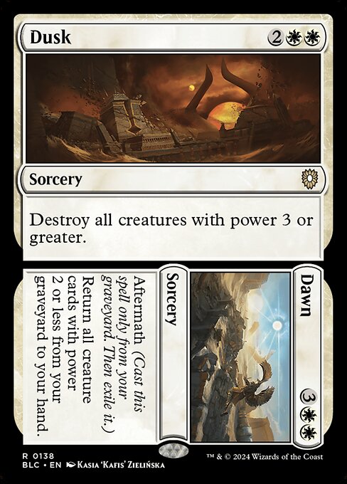 Destroy all creatures with power 3 or greater.   Aftermath (Cast this spell only from your graveyard. Then exile it.)
Return all creature cards with power 2 or less from your graveyard to your hand.