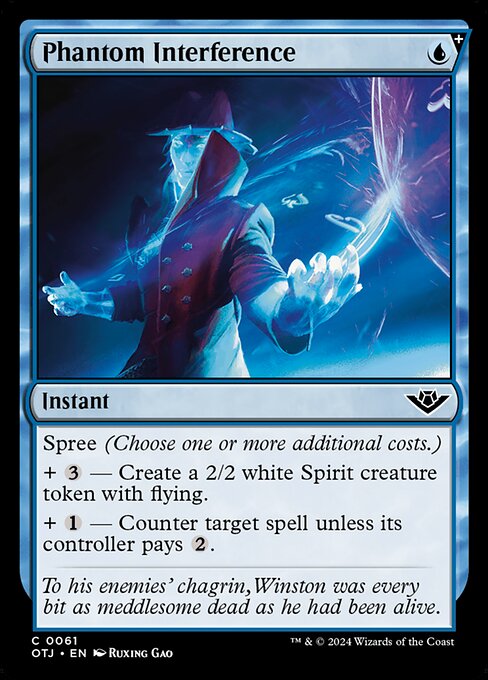 Spree (Choose one or more additional costs.)
+ {3} — Create a 2/2 white Spirit creature token with flying.
+ {1} — Counter target spell unless its controller pays {2}.
