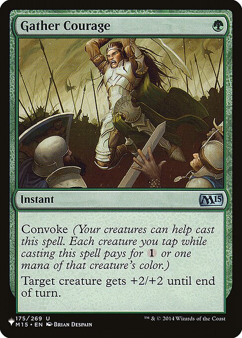 Convoke (Your creatures can help cast this spell. Each creature you tap while casting this spell pays for {1} or one mana of that creature's color.)
Target creature gets +2/+2 until end of turn.