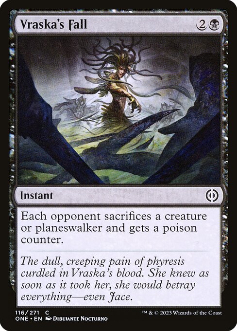 Each opponent sacrifices a creature or planeswalker and gets a poison counter.