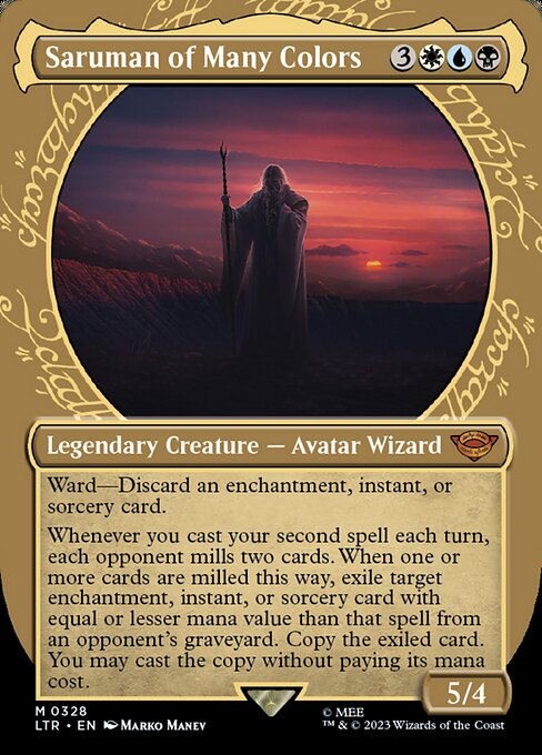 Ward—Discard an enchantment, instant, or sorcery card.
Whenever you cast your second spell each turn, each opponent mills two cards. When one or more cards are milled this way, exile target enchantment, instant, or sorcery card with equal or lesser mana value than that spell from an opponent's graveyard. Copy the exiled card. You may cast the copy without paying its mana cost.