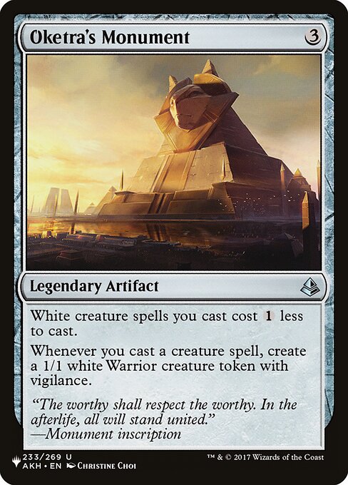 White creature spells you cast cost {1} less to cast.
Whenever you cast a creature spell, create a 1/1 white Warrior creature token with vigilance.