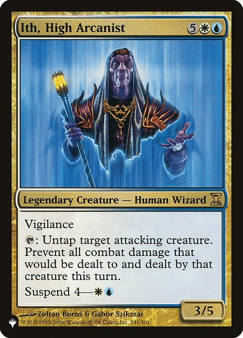 Vigilance
{T}: Untap target attacking creature. Prevent all combat damage that would be dealt to and dealt by that creature this turn.
Suspend 4—{W}{U}