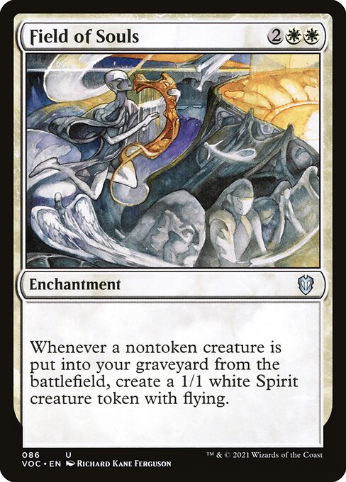 Whenever a nontoken creature is put into your graveyard from the battlefield, create a 1/1 white Spirit creature token with flying.