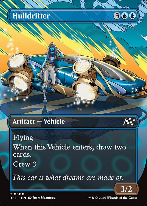 Flying
When this Vehicle enters, draw two cards.
Crew 3 (Tap any number of creatures you control with total power 3 or more: This Vehicle becomes an artifact creature until end of turn.)