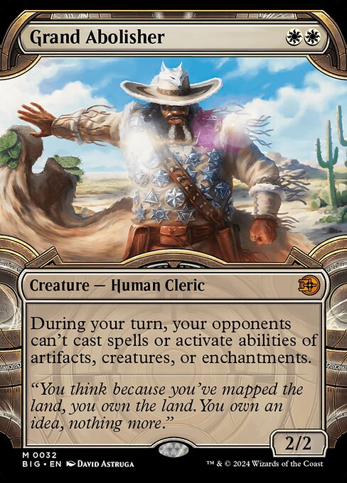 During your turn, your opponents can't cast spells or activate abilities of artifacts, creatures, or enchantments.