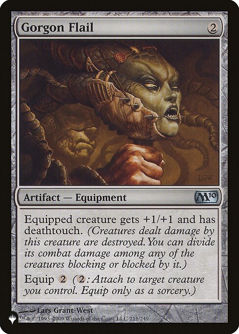 Equipped creature gets +1/+1 and has deathtouch. (Any amount of damage it deals to a creature is enough to destroy that creature.)
Equip {2} ({2}: Attach to target creature you control. Equip only as a sorcery.)