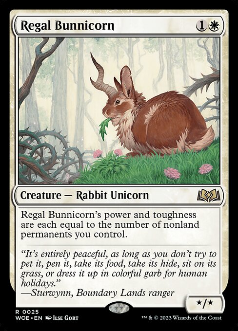 Regal Bunnicorn's power and toughness are each equal to the number of nonland permanents you control.