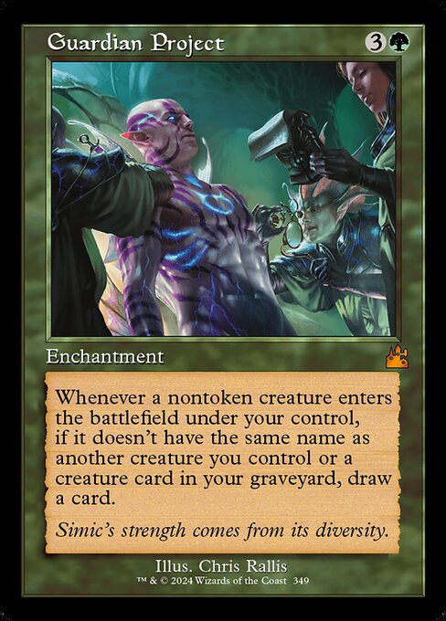 Whenever a nontoken creature enters the battlefield under your control, if it doesn't have the same name as another creature you control or a creature card in your graveyard, draw a card.