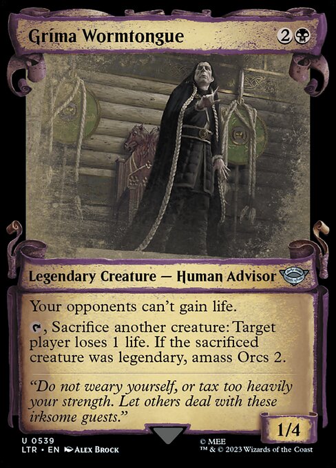 Your opponents can't gain life.
{T}, Sacrifice another creature: Target player loses 1 life. If the sacrificed creature was legendary, amass Orcs 2.