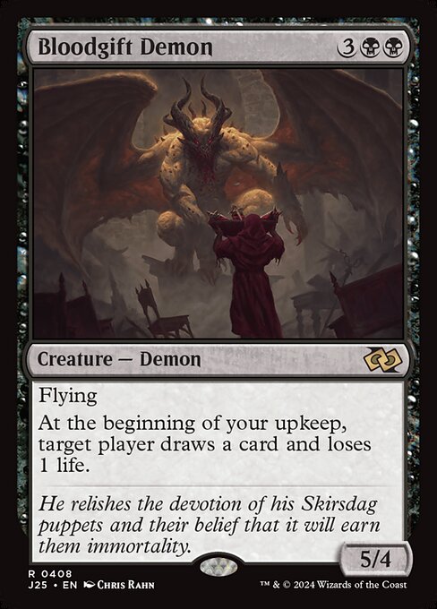 Flying
At the beginning of your upkeep, target player draws a card and loses 1 life.