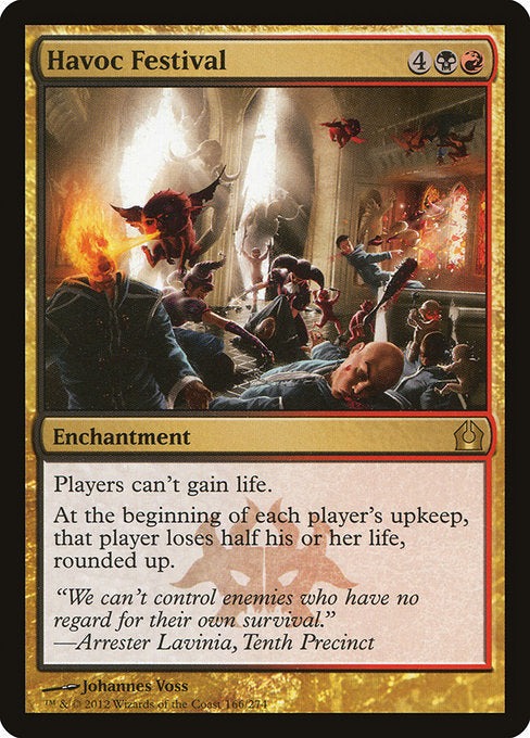 Players can't gain life.
At the beginning of each player's upkeep, that player loses half their life, rounded up.