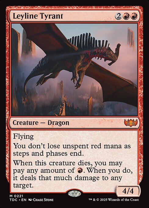 Flying
You don't lose unspent red mana as steps and phases end.
When this creature dies, you may pay any amount of {R}. When you do, it deals that much damage to any target.