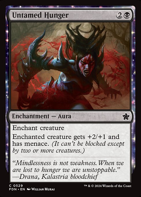 Enchant creature
Enchanted creature gets +2/+1 and has menace. (It can't be blocked except by two or more creatures.)