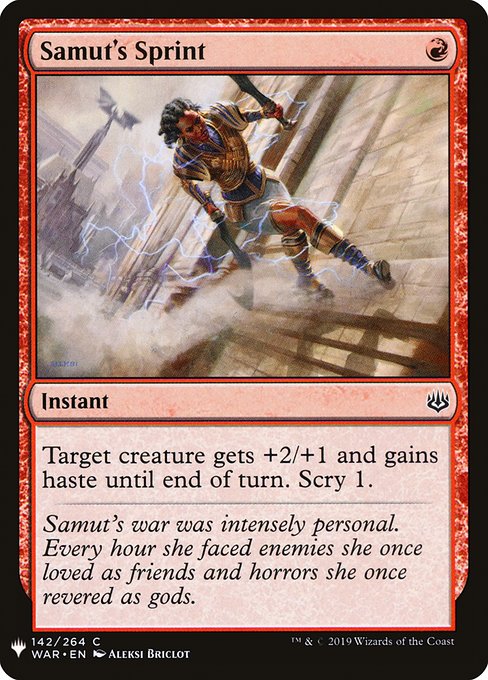 Target creature gets +2/+1 and gains haste until end of turn. Scry 1.