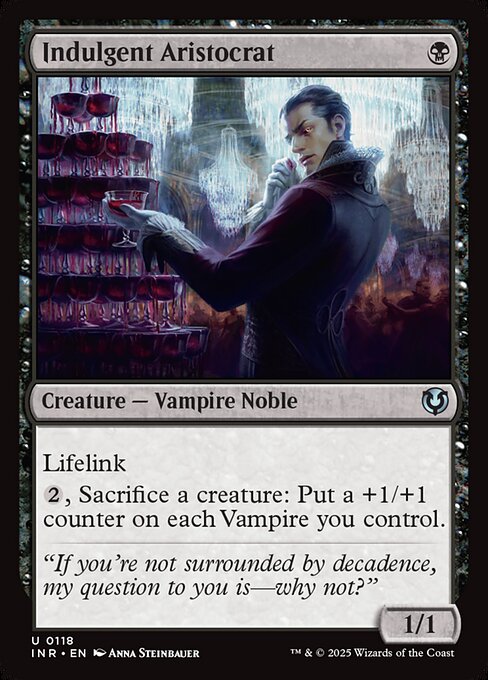 Lifelink
{2}, Sacrifice a creature: Put a +1/+1 counter on each Vampire you control.