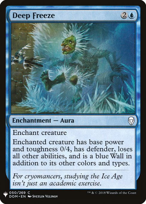 Enchant creature
Enchanted creature has base power and toughness 0/4, has defender, loses all other abilities, and is a blue Wall in addition to its other colors and types.