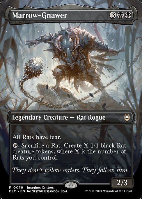 All Rats have fear.
{T}, Sacrifice a Rat: Create X 1/1 black Rat creature tokens, where X is the number of Rats you control.