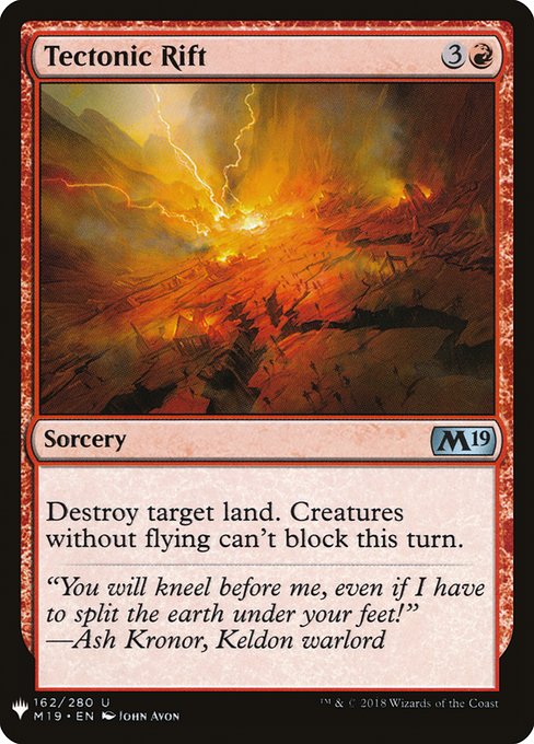 Destroy target land. Creatures without flying can't block this turn.